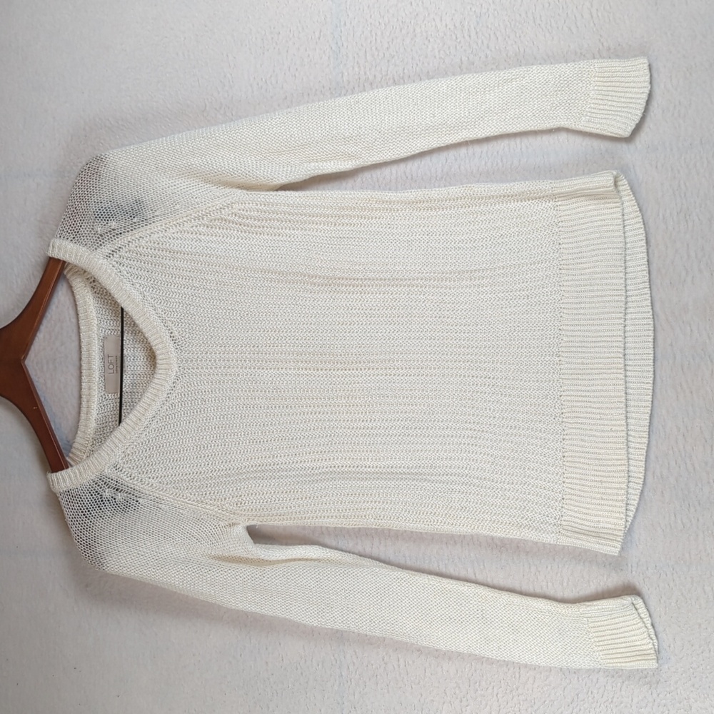 LOFT Womens White 100% Linen Knit Ribbed Sweater XS